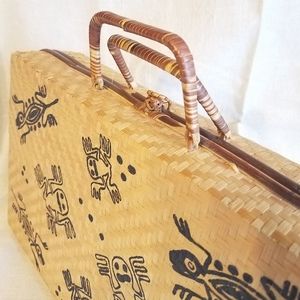 Rare Vintage Etnika Rattan Structured Handmade Attache / Purse